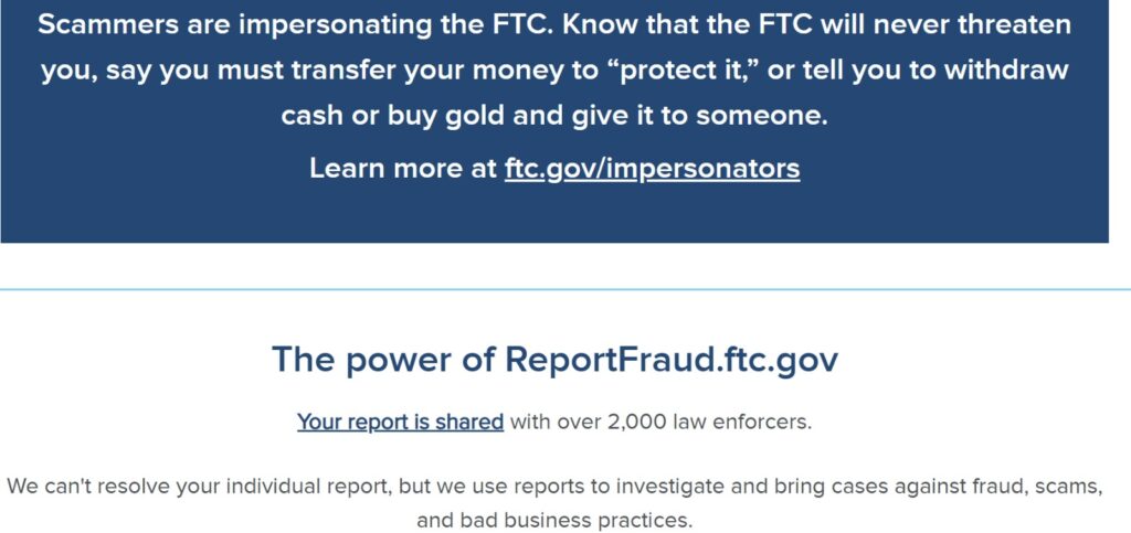 FTC Report Fraud page for reporting impersonation and Cardholder Services scams