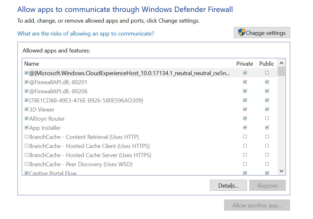 Windows Defender Firewall allowed apps screen for adding Twitch