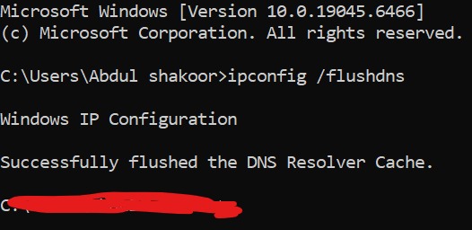 Command Prompt showing ipconfig flushdns command to fix Twitch errors