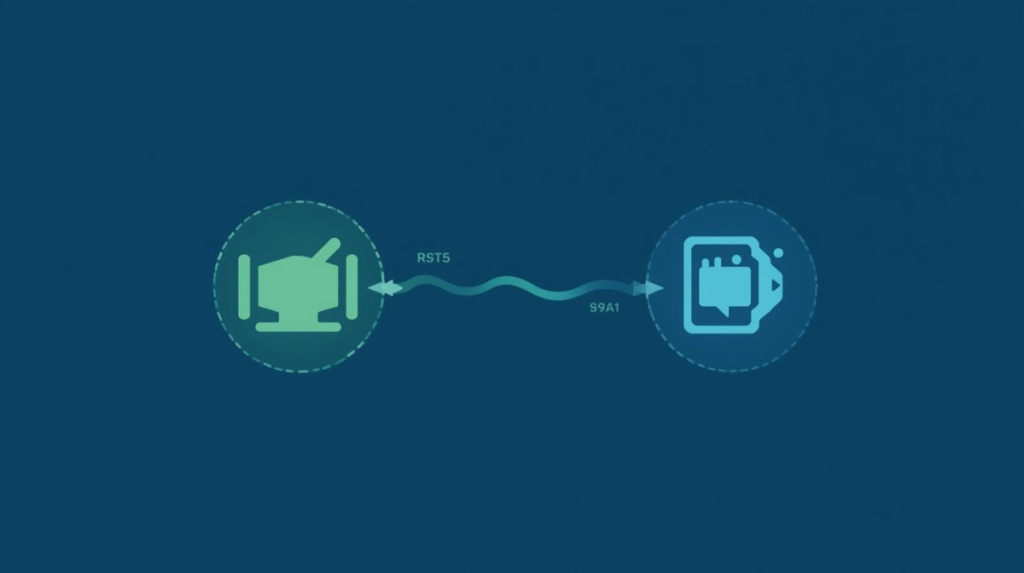 Diagram showing two devices communicating at matching baud rate speed