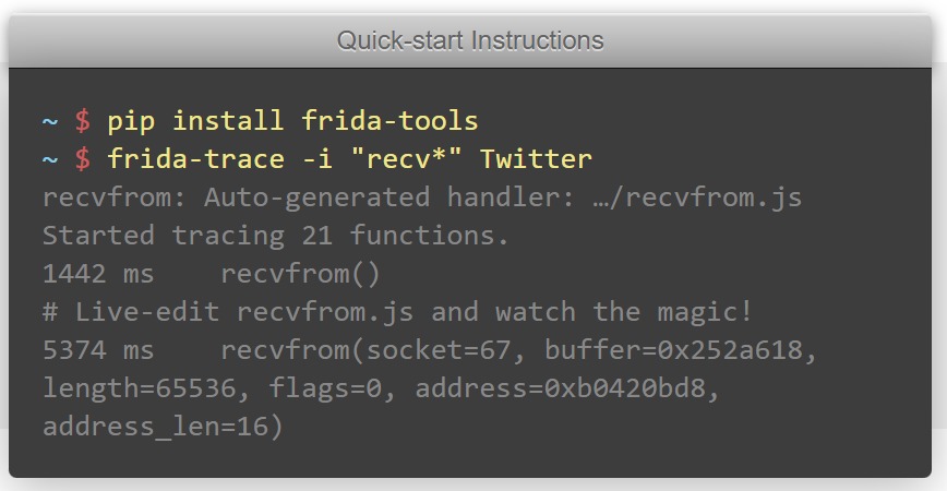 Frida command-line tracing live function calls in an app