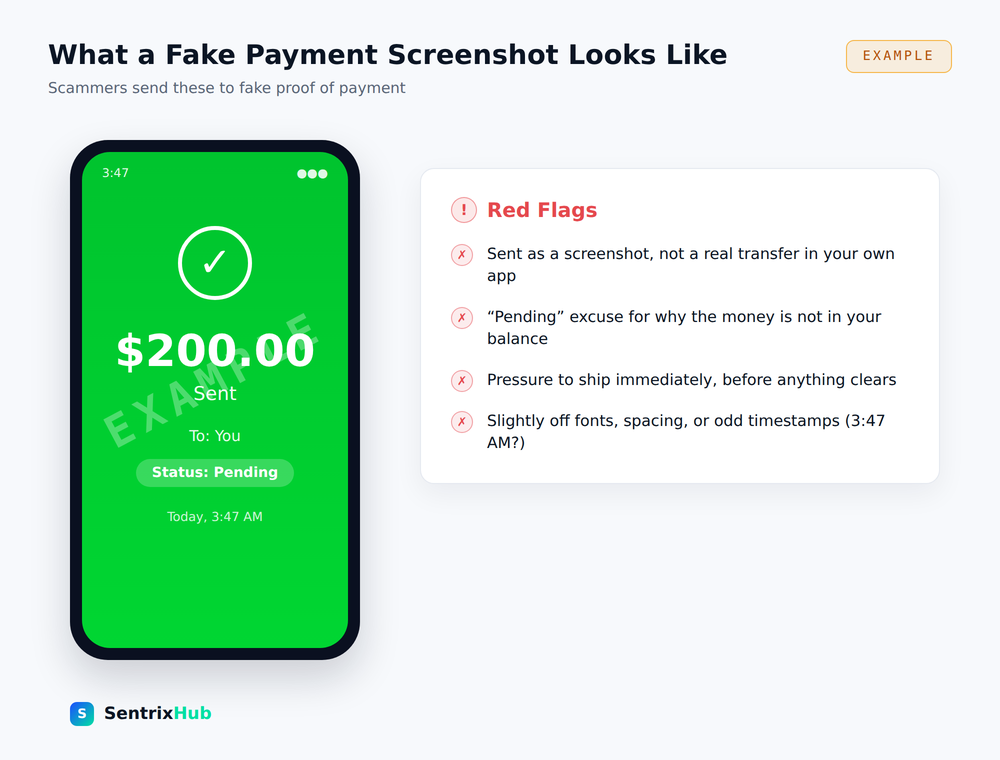 Example of a fake Cash App payment screenshot with red flags