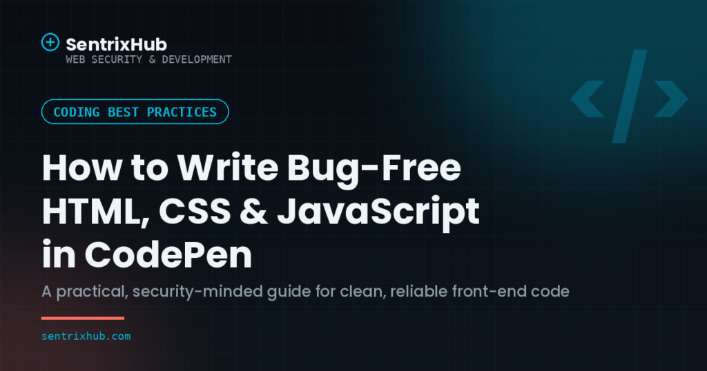 Featured image for how to write bug-free HTML, CSS and JavaScript in CodePen — SentrixHub