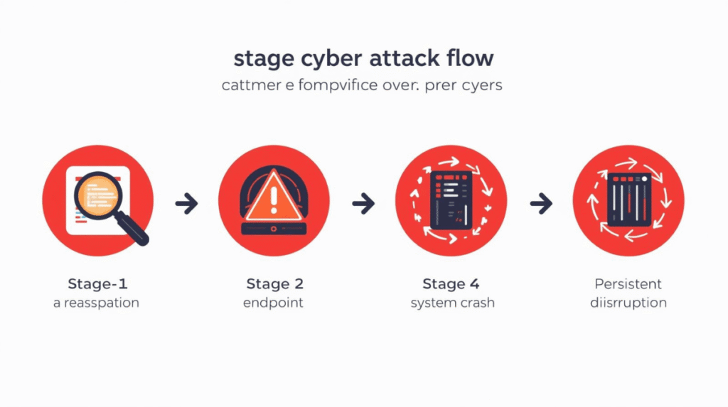 Four-stage diagram of the CVE-2025-58754 Axios denial of service attack flow