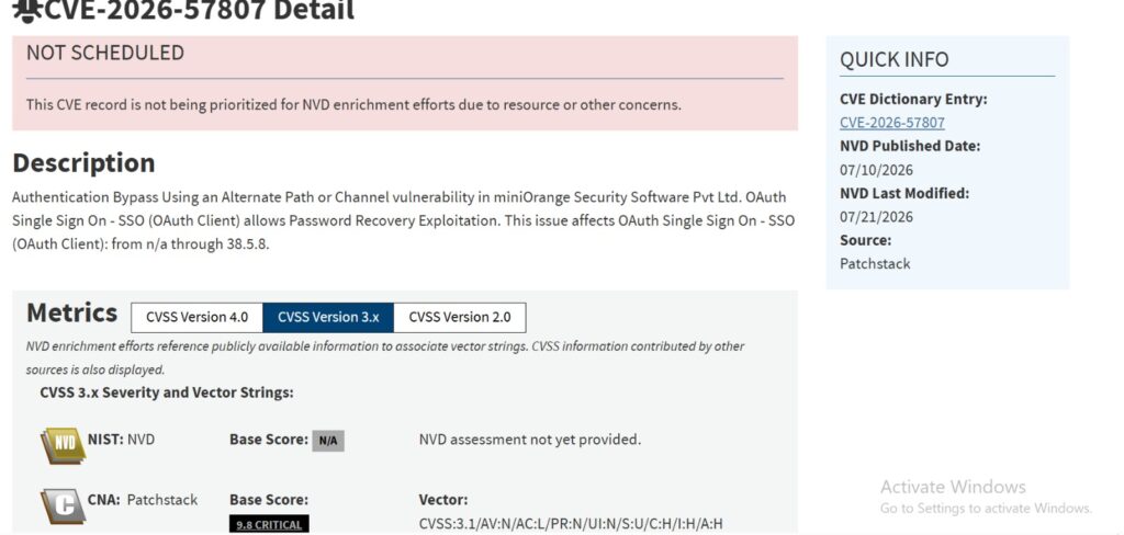 CVE-2026-57807 official CVE record showing Patchstack CNA and vulnerability description