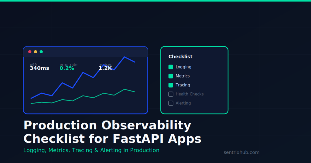 Production observability checklist for FastAPI applications — Prometheus and Grafana monitoring flow